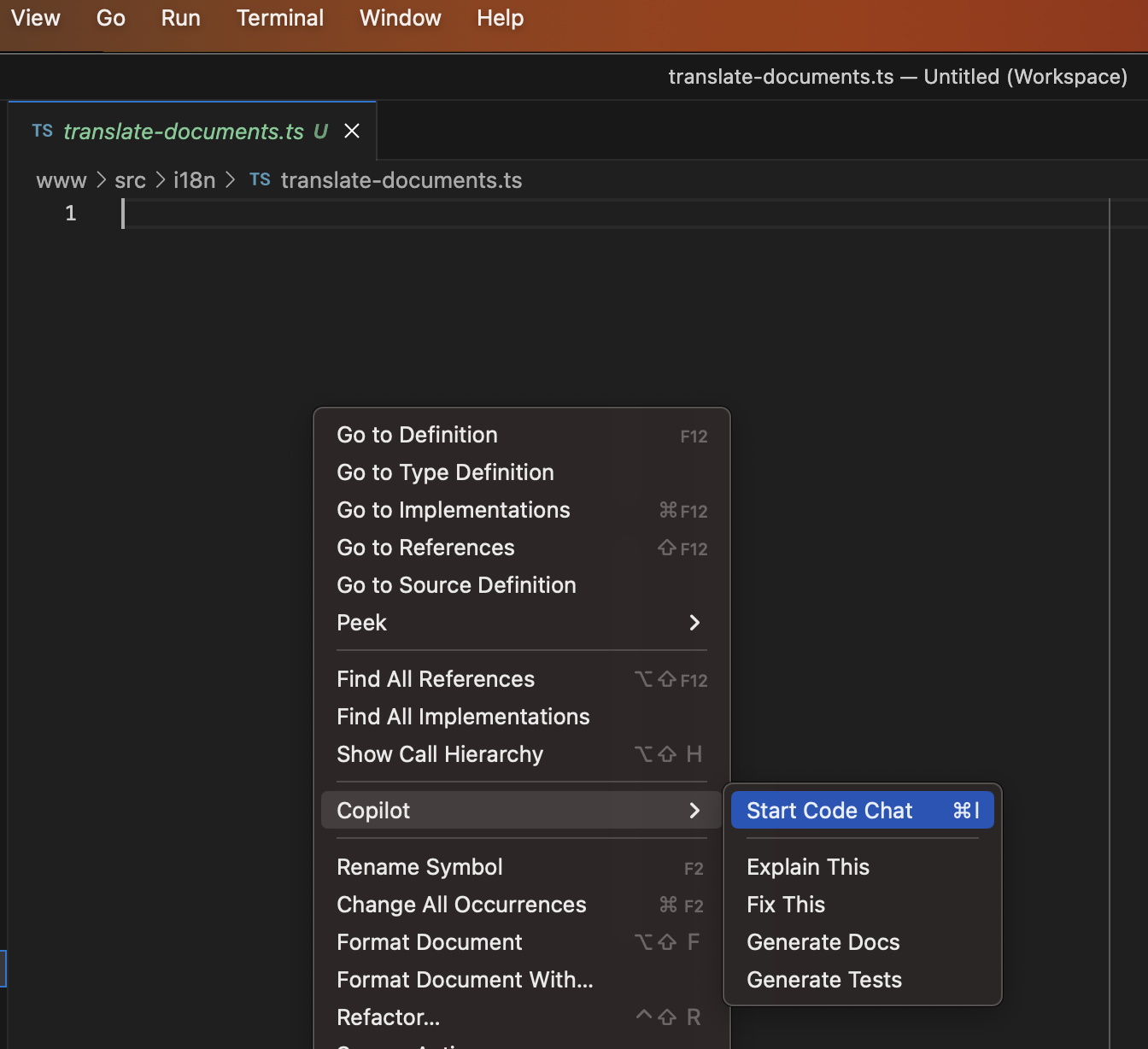 context menu to start GCC